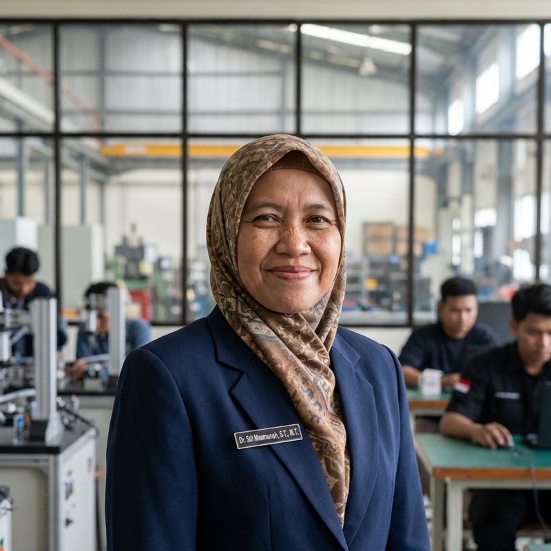 Potret Dr. Siti Maemunah, S.T., M.T. di laboratorium manufaktur.